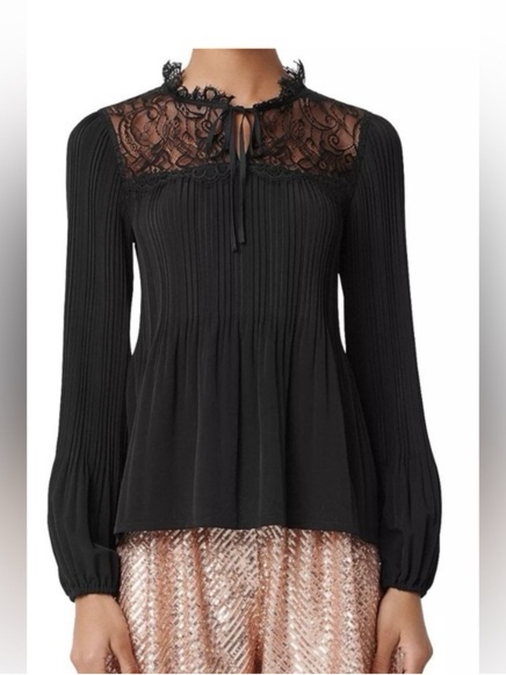 Maje Sz S Rockette Black Lace Whitchycore Blouse